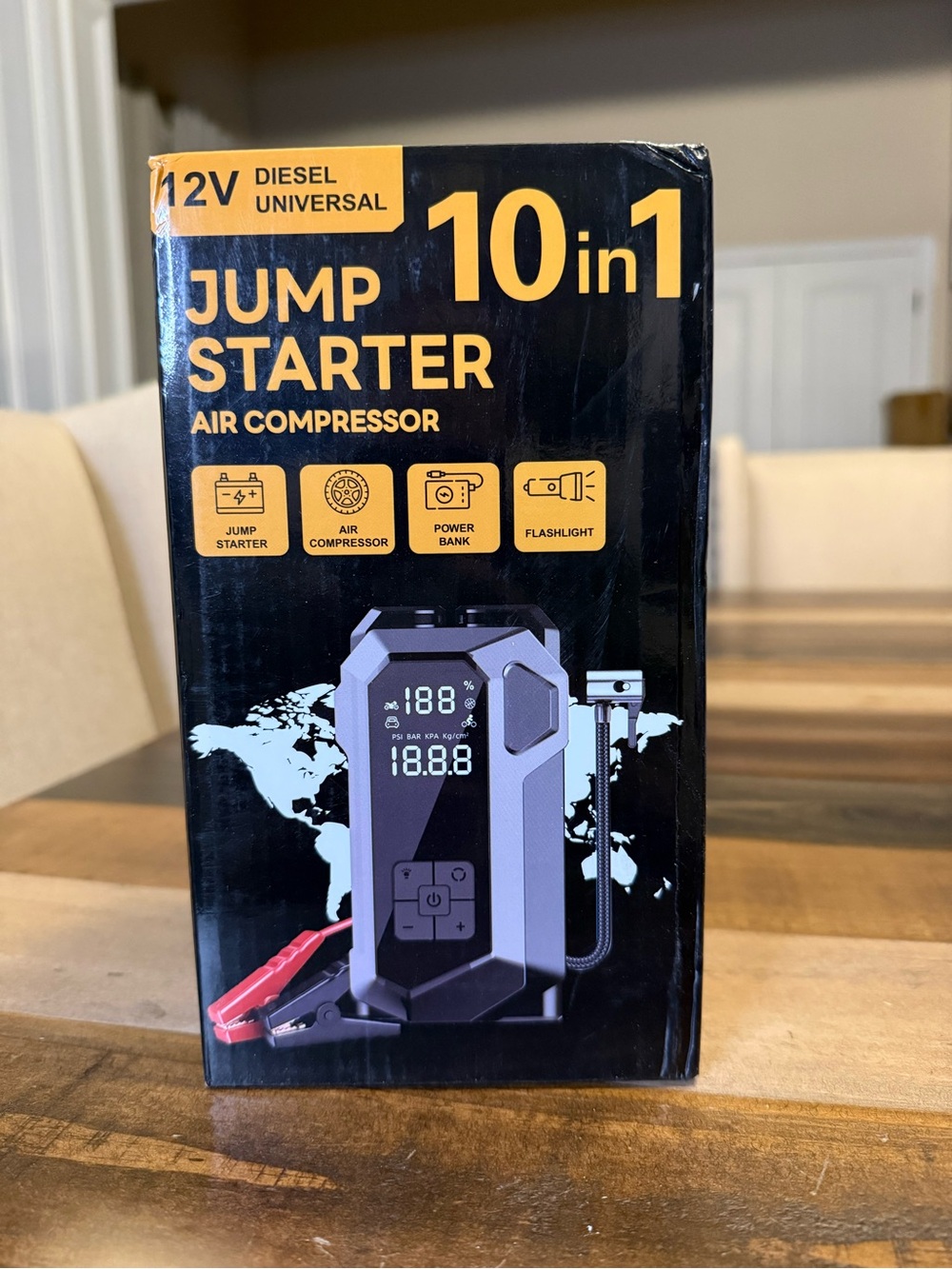 10-in-1 12V Diesel Universal Jump Starter & Air Compressor - Black